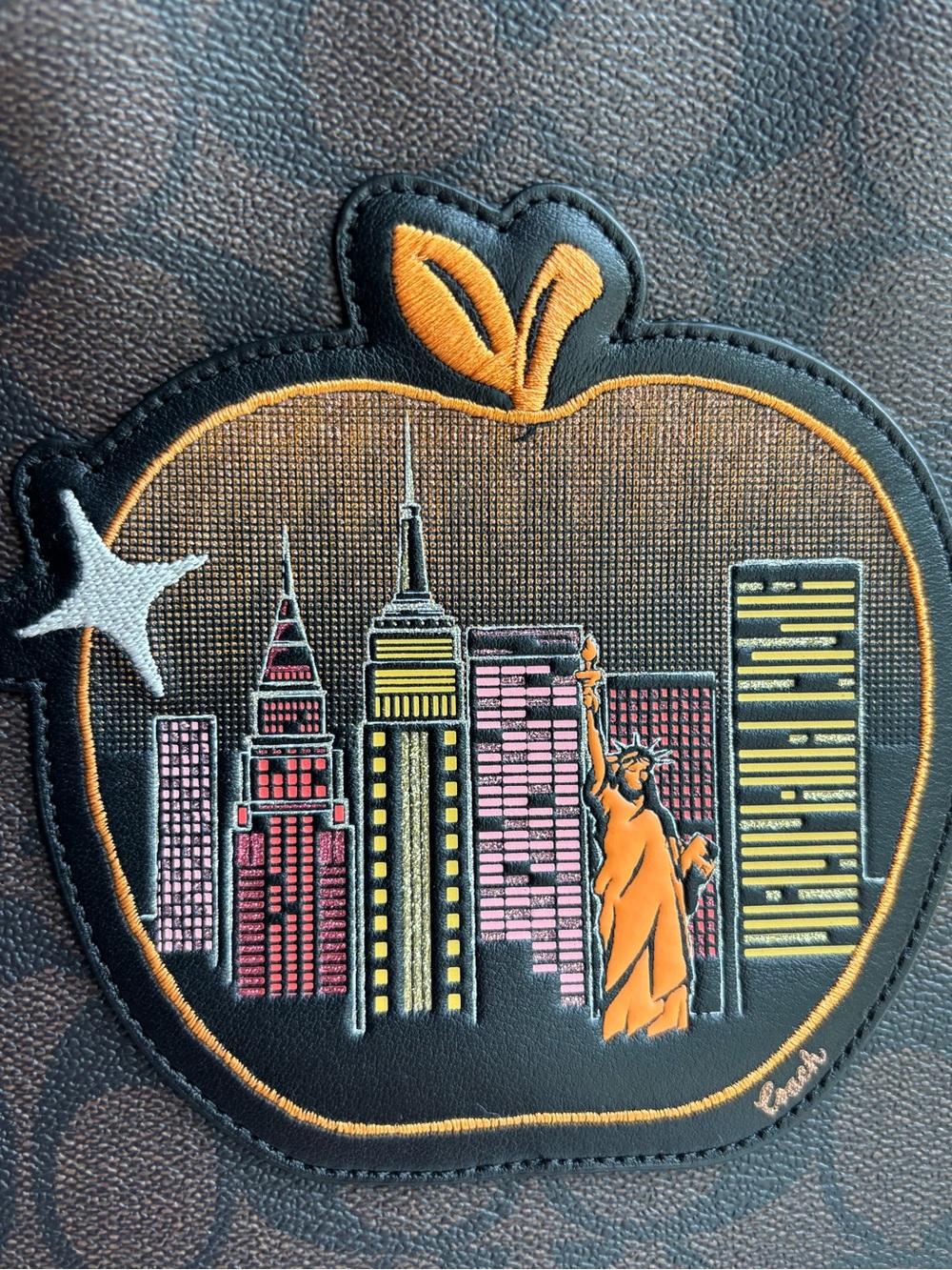 Coach Brown Signature NYC Skyline Apple Patch - Picture 4 of 11